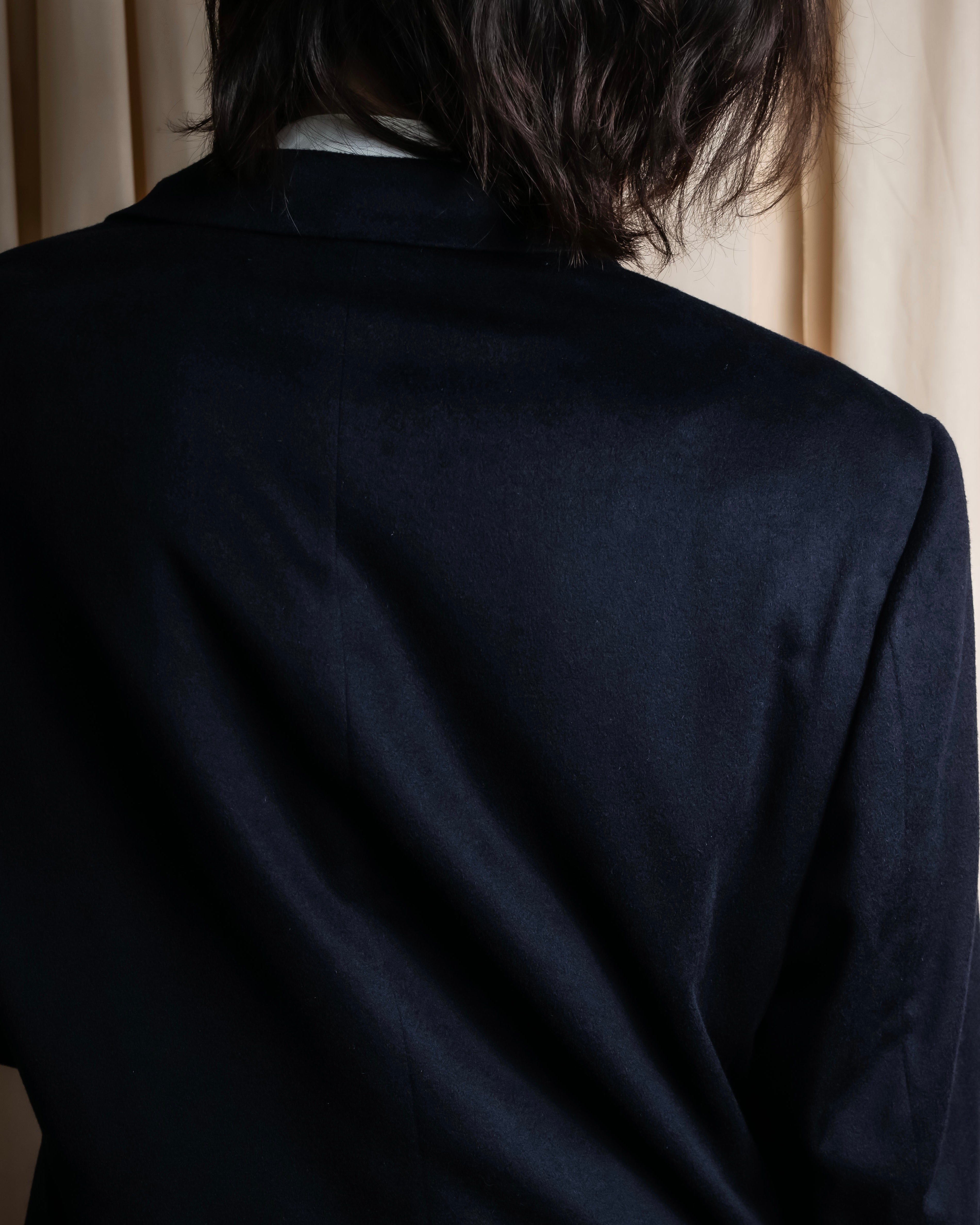 "HERMES" 90's Pure cashmere navy blue tailored jacket