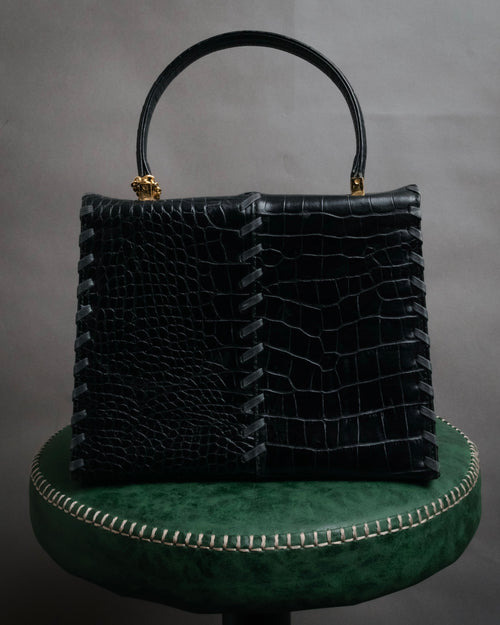 “Yves Saint Laurent” 80’s-90’s Croc embossed lace-up handbag