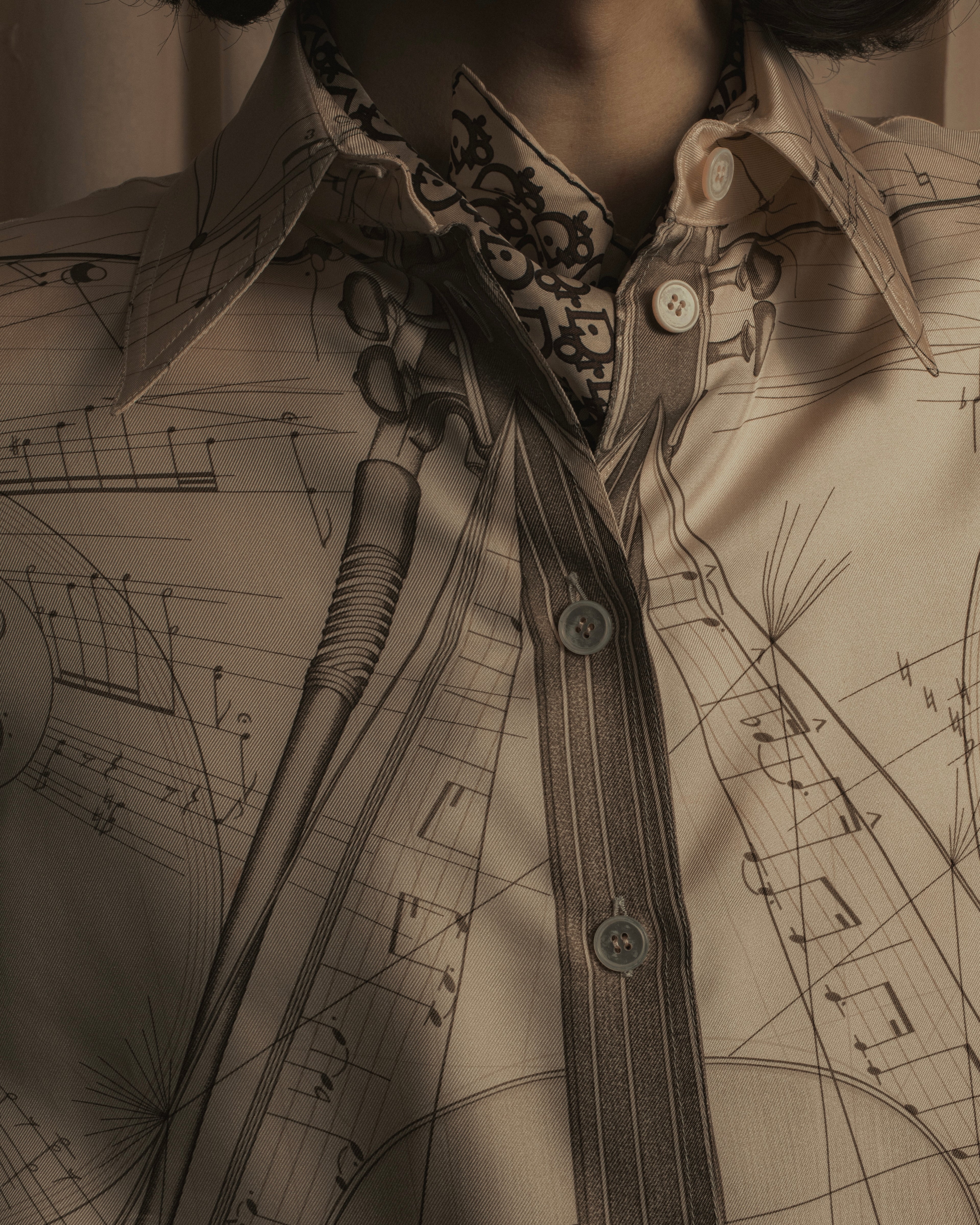 -SPECIAL- "HERMES" 00's Jean-Paul Gaultier Era Silk Twill Shirt "La Musique des Sphères