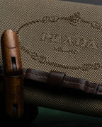 "PRADA" Logo engraved canvas combination long wallet