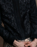 "Weekend Max Mara" 100% goat leather flower motif zip up short length jacket