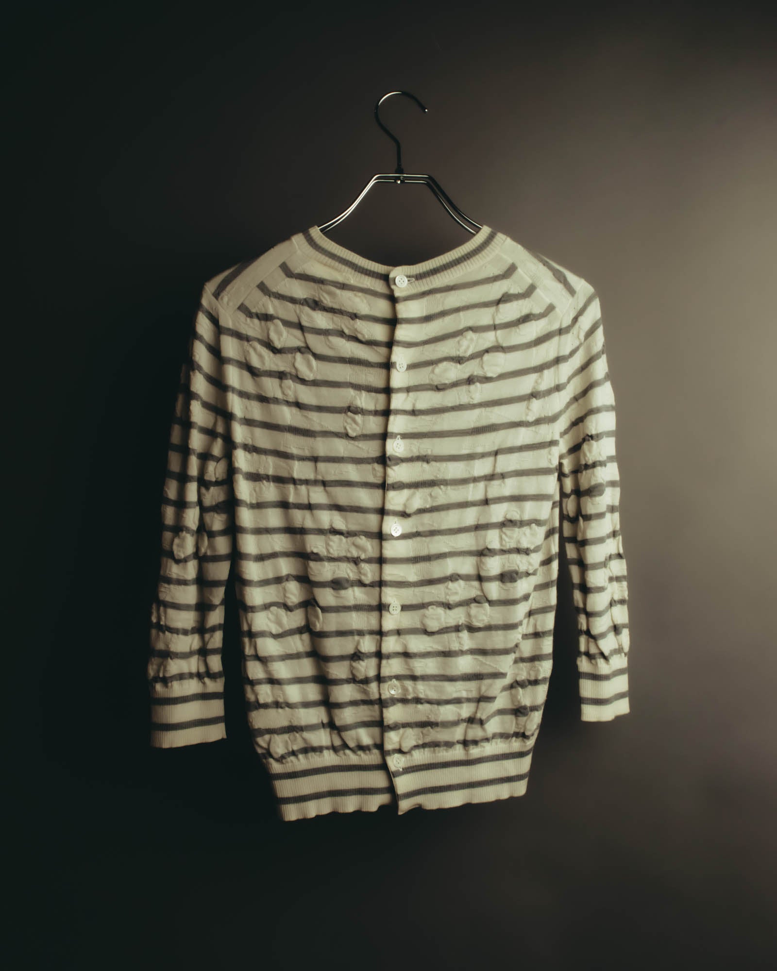 "tao COMME des GARÇONS" 10's Textured striped wool knit cardigan