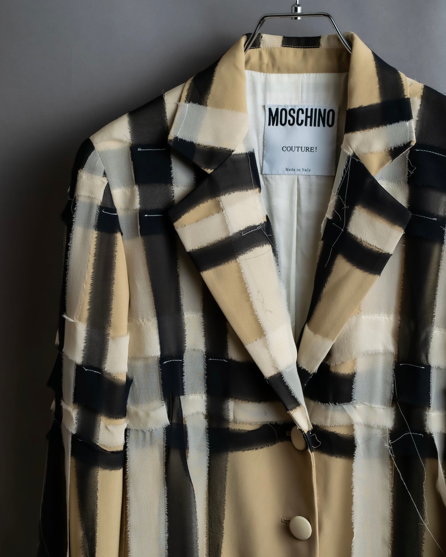 "MOSCHINO" Graphic check pattern raw edge design tailored jacket