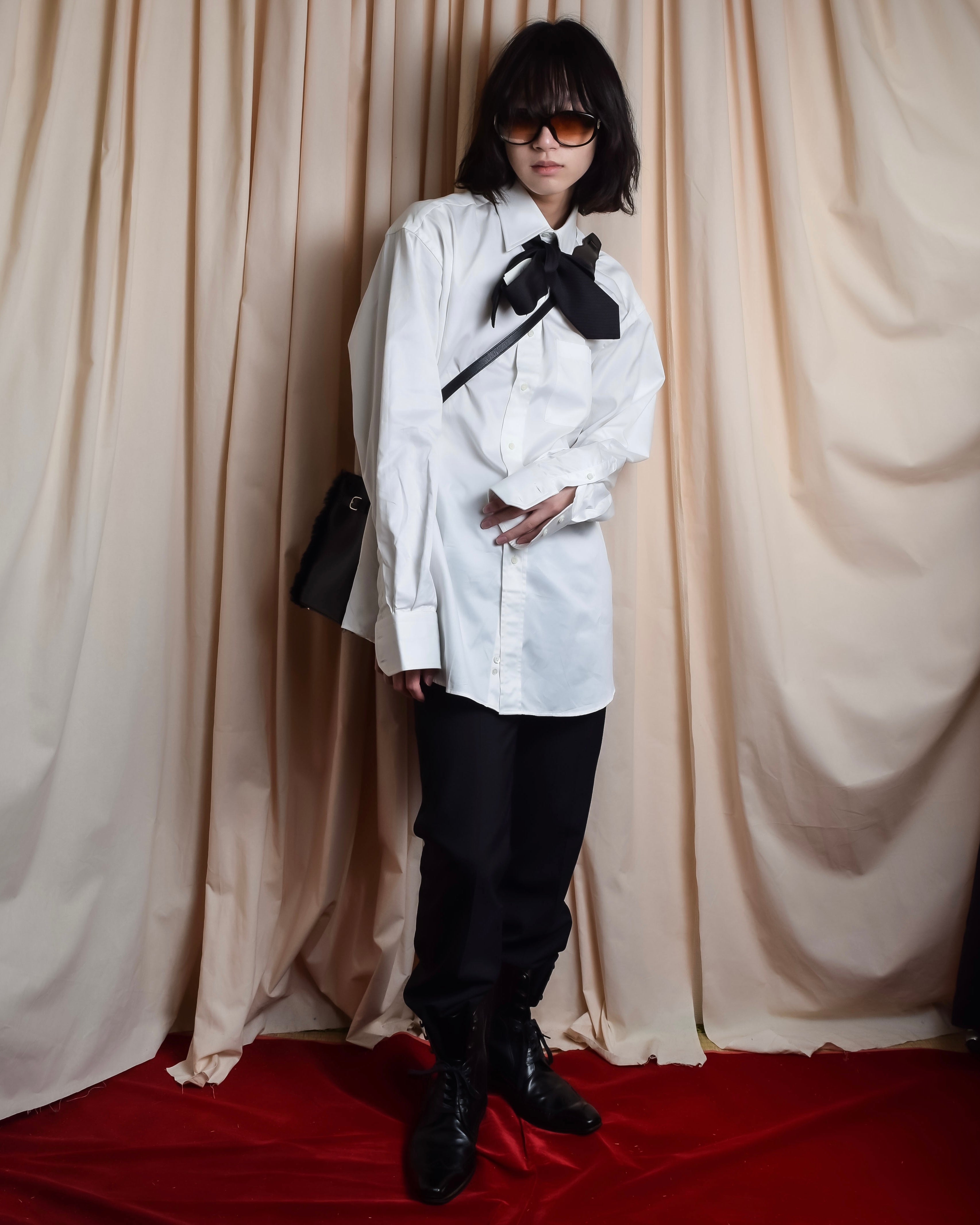 "GUCCI" Minimal collar detail white cotton shirt