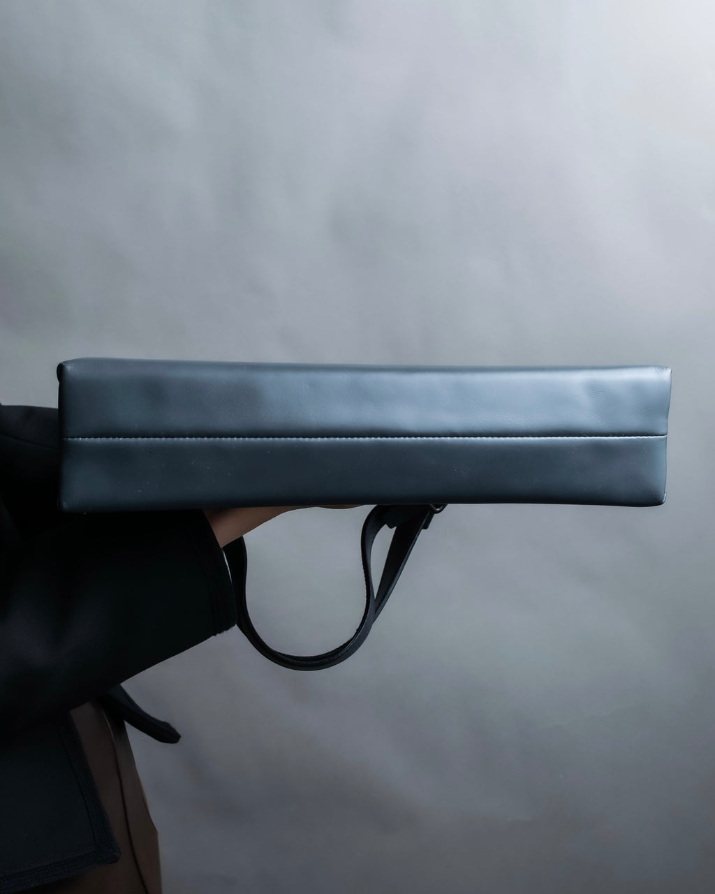 "PRADA" Clasp design grey-blue leather bag