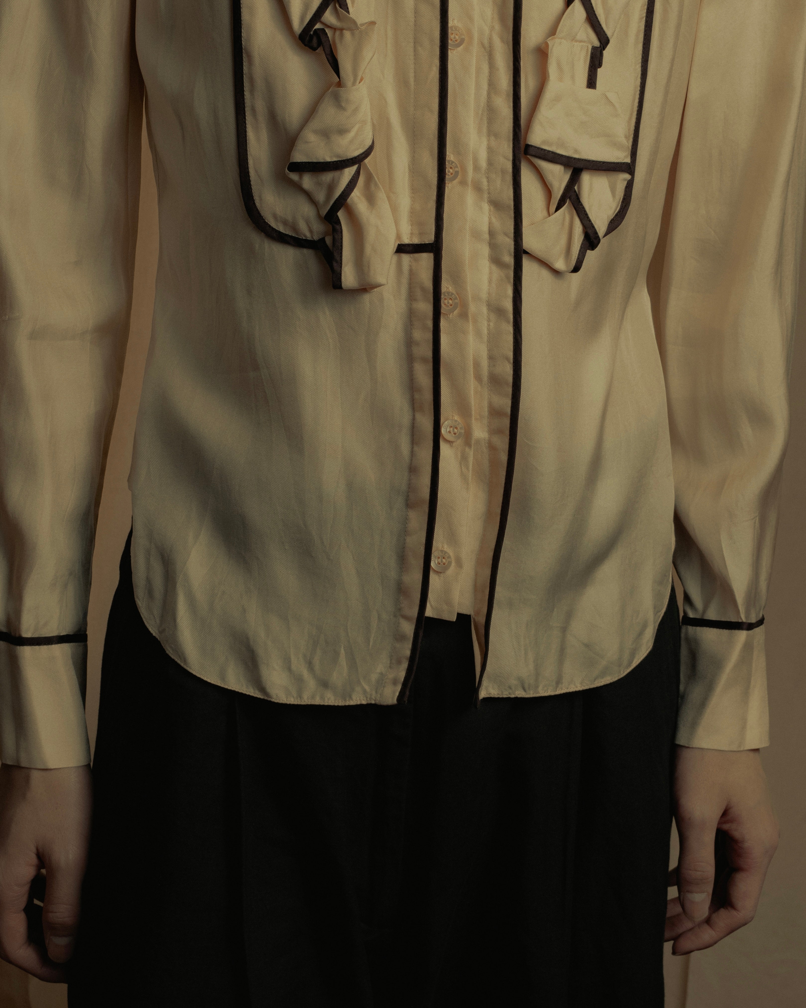"CELINE" 00’s Piped ruffle silk blouse
