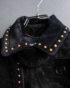 "Saint Laurent" 19AW gold studs design suede long coat