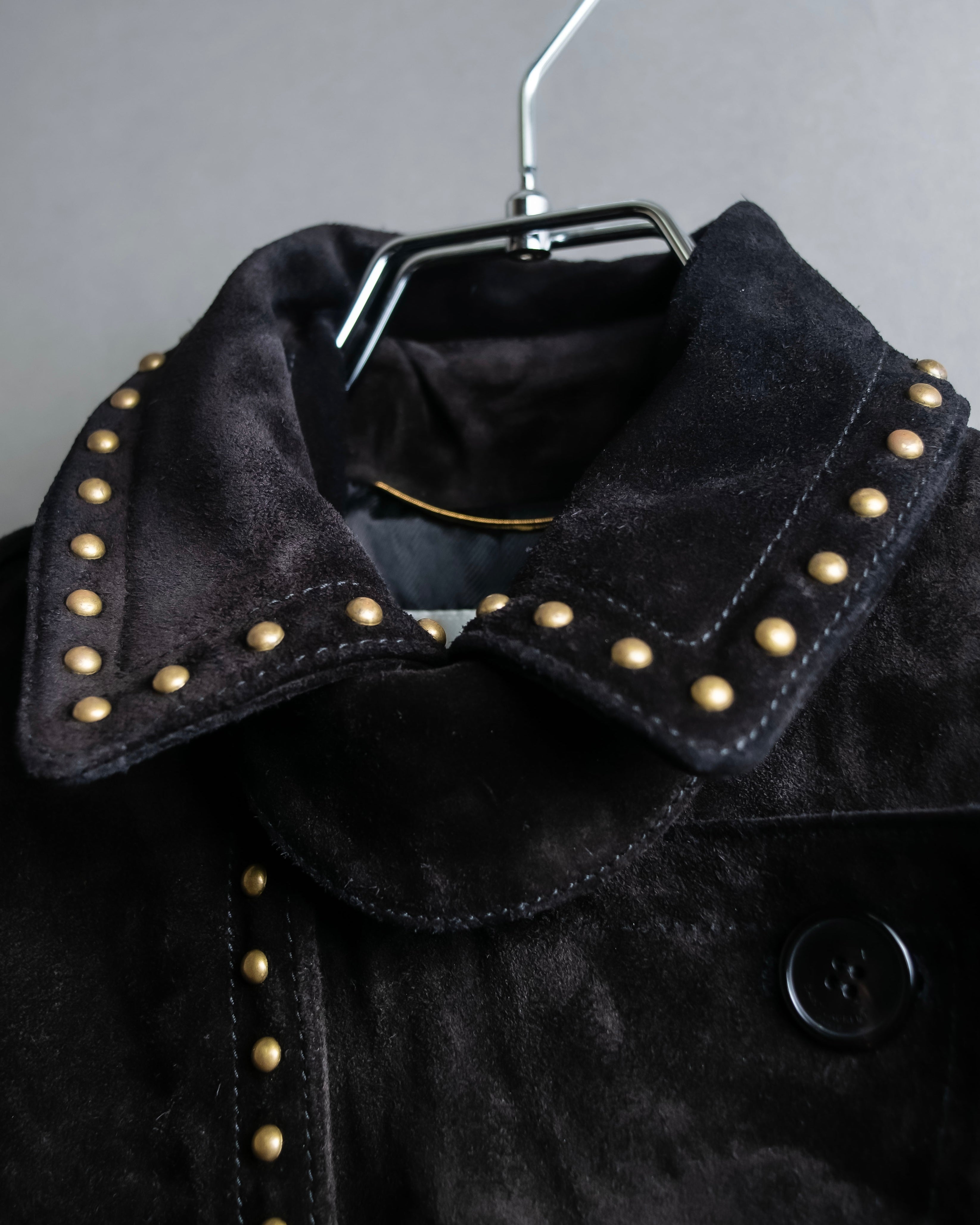 "Saint Laurent" 19AW gold studs design suede long coat