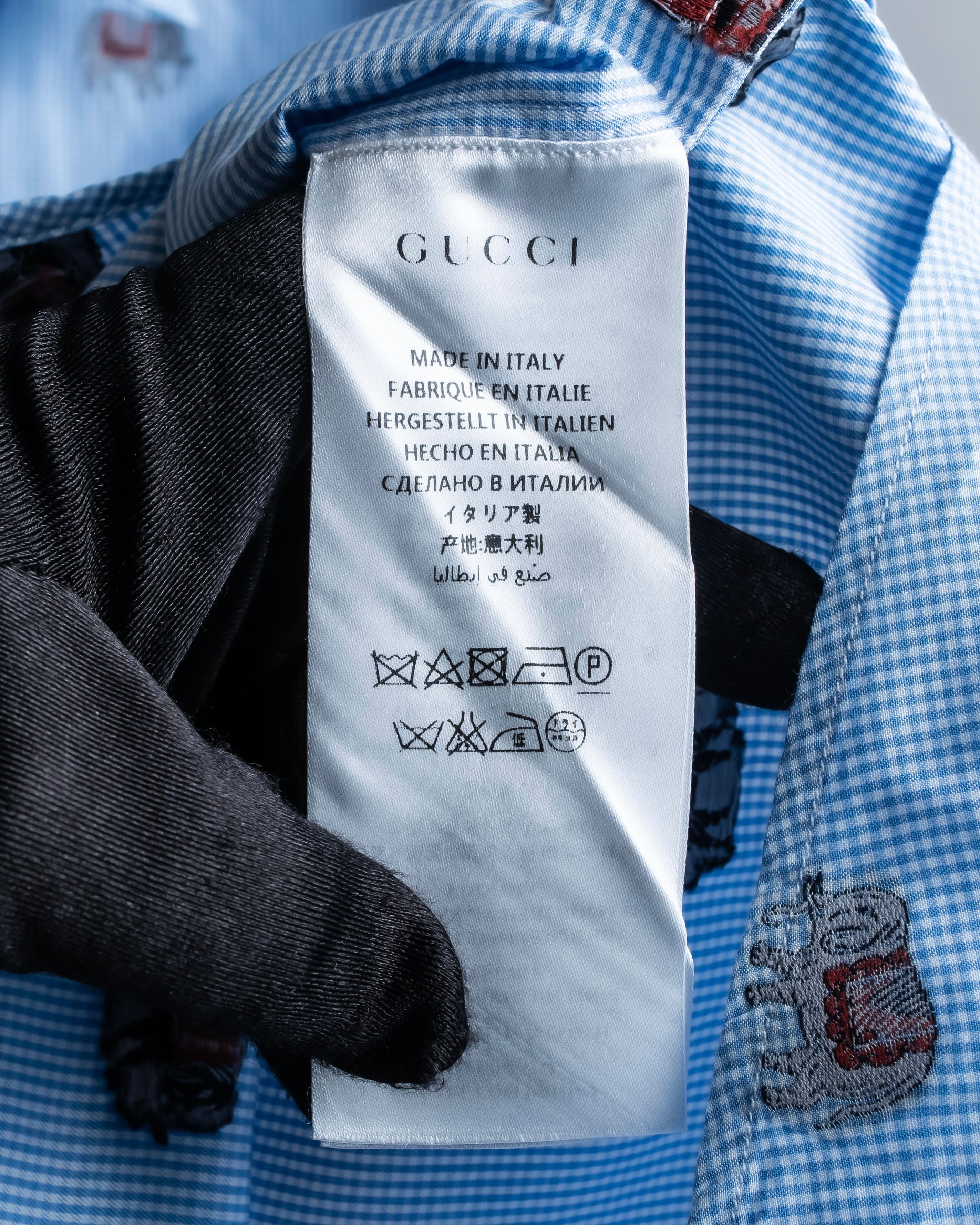 "GUCCI" Michele period elephant pattern sax blue color shirt