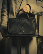-SPECIAL- “FENDI” 80’s-90’s Coat of arms embossed whipstitched leather handbag