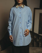 -SPECIAL- "GUCCI" 2010's-20's Pearl embellished detachable collar striped long shirt