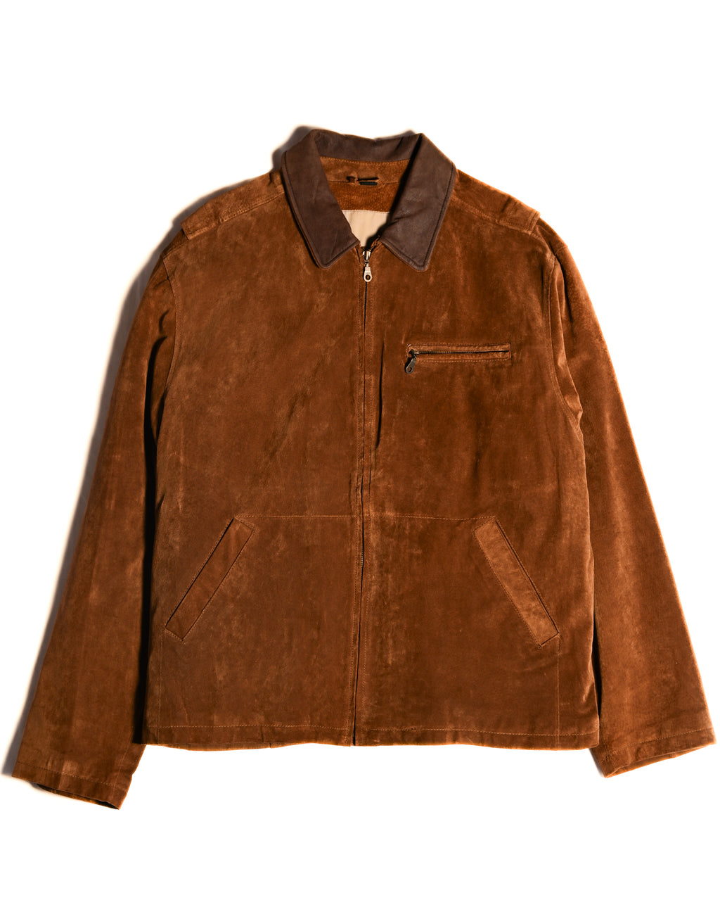 VINTAGE / Oversized Contrast Collar Suede Leather Jacket Light Brown