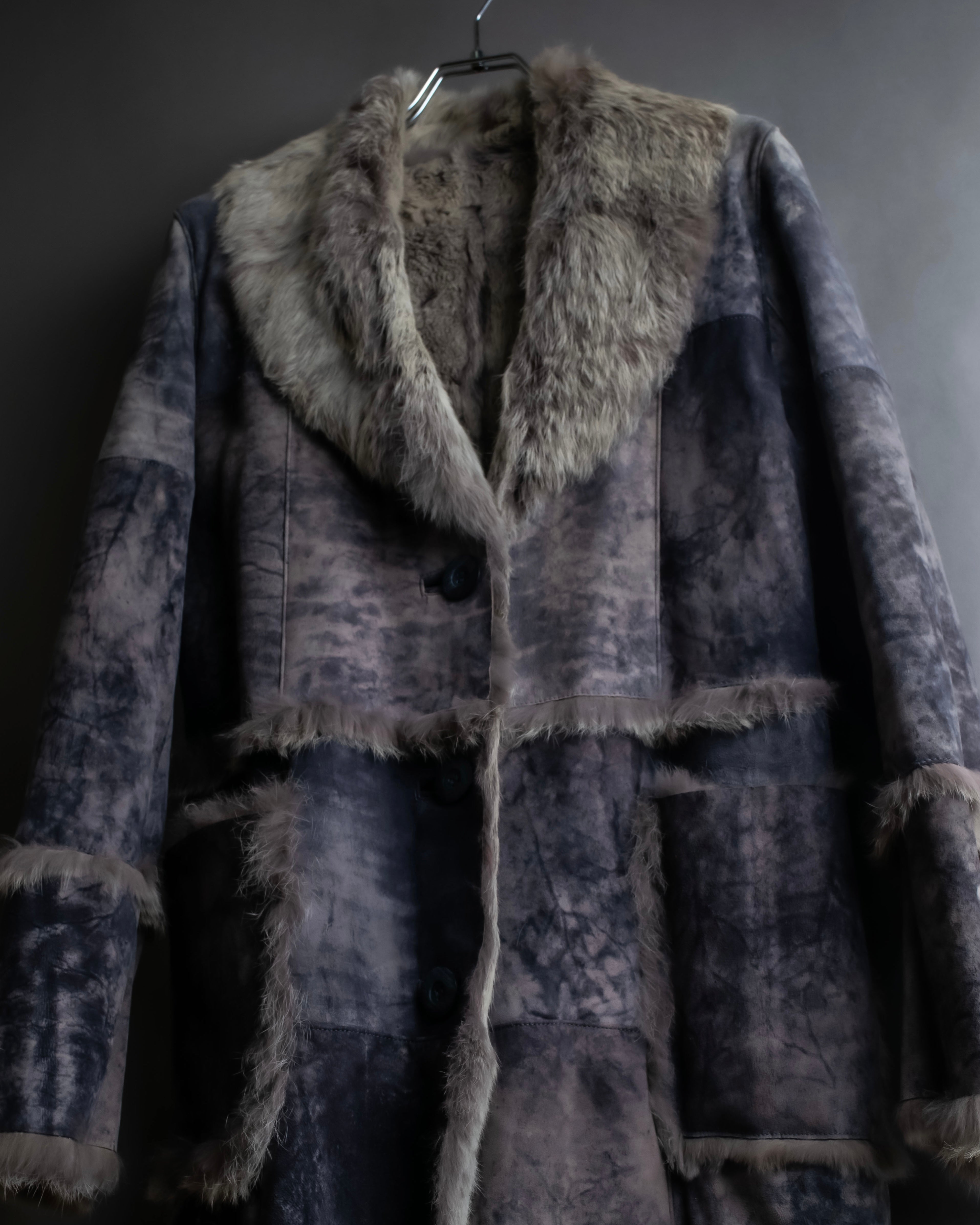Fur switching design suede long coat