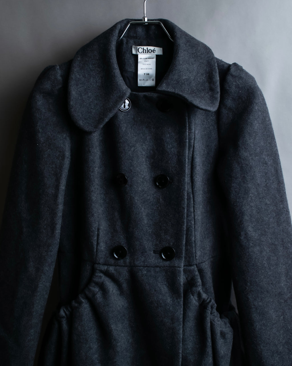 "Chloe" Gathered waist round collar coat