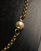 "YVES SAINT LAURENT" 80's-90's Gold-tone rolo chain necklace with faux pearl accents