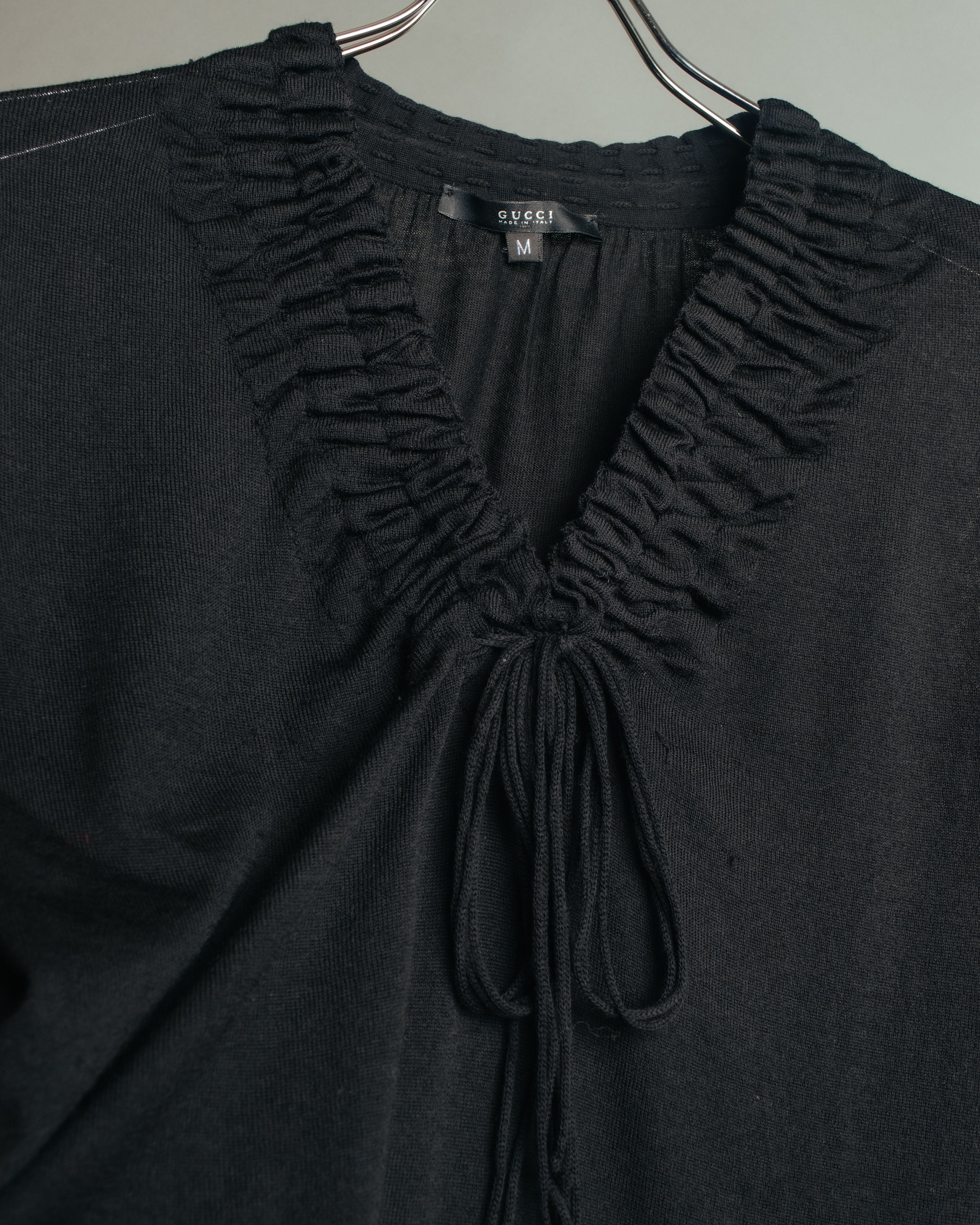 “GUCCI” 2001-2004 Tom Ford era gathered wool fringe knit top
