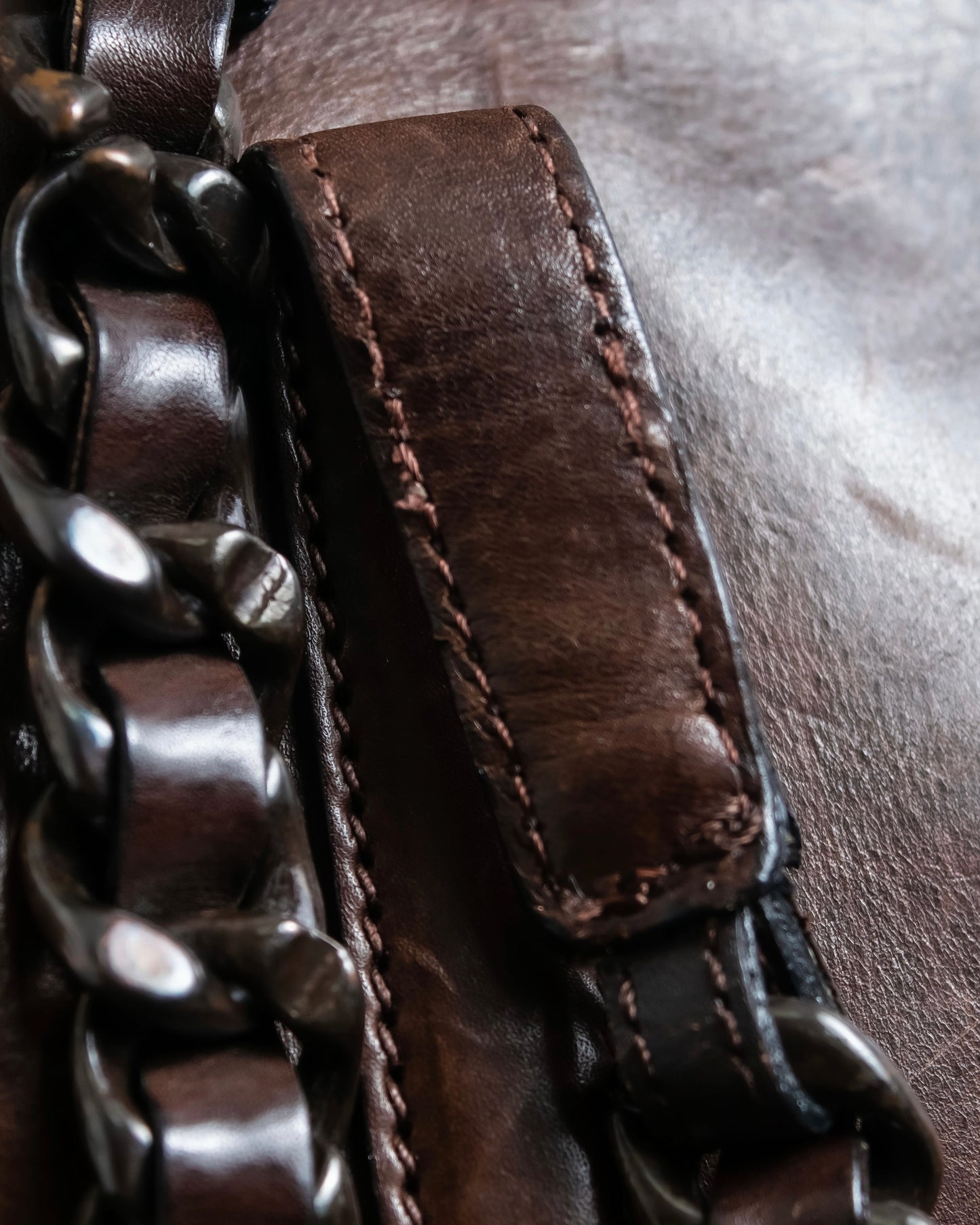 "PRADA" Brown leather chain shoulder bag