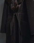 "FENDI" 90’s-00’s Sculptural belted leopard cat fur collar alpaca coat