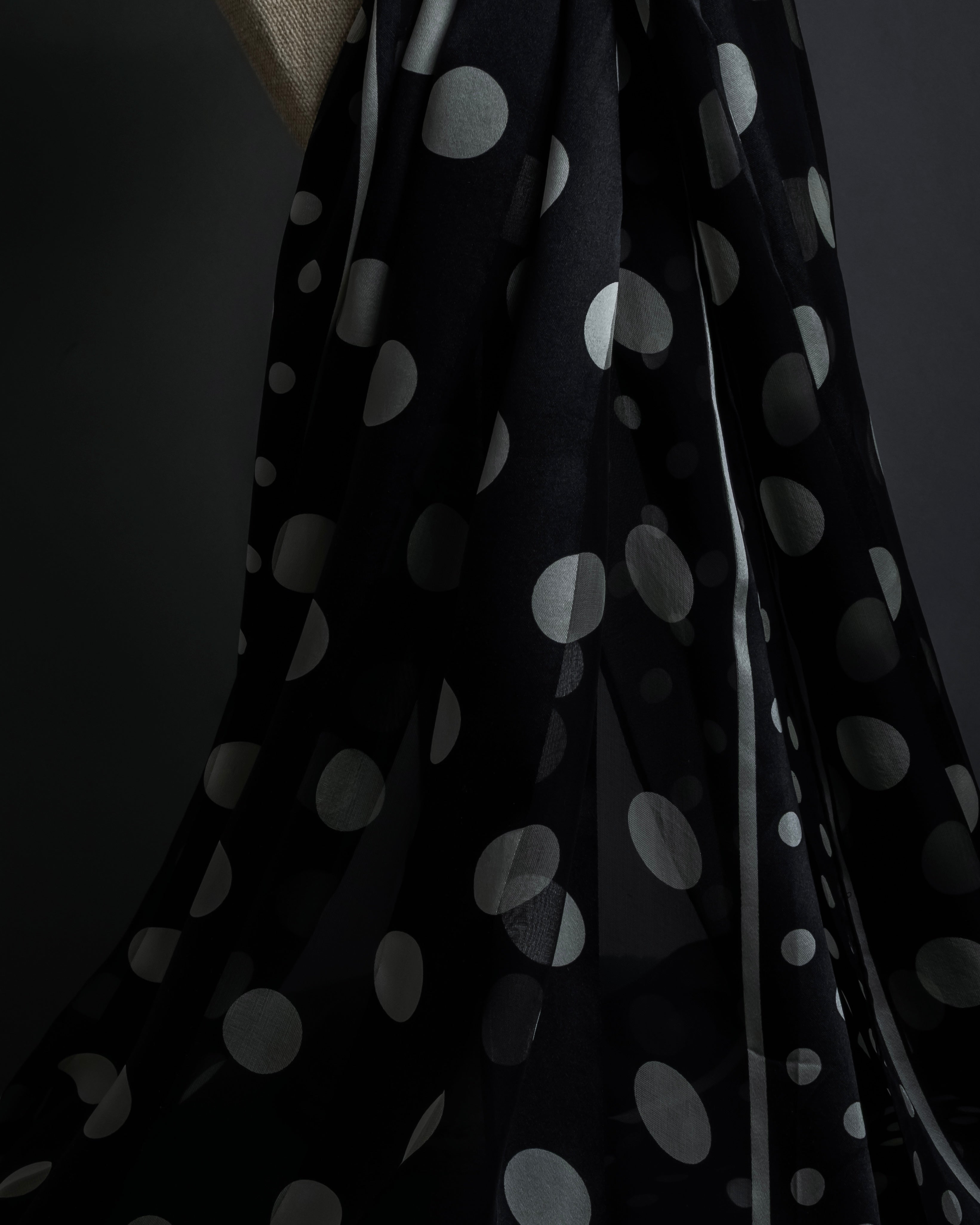 "YVES SAINT LAURENT" Large polka dot silk long scarf