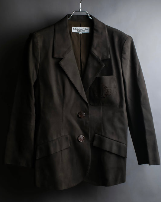 "Christian Dior PRETA-PORTER" CD logo embroidered suede tailored jacket