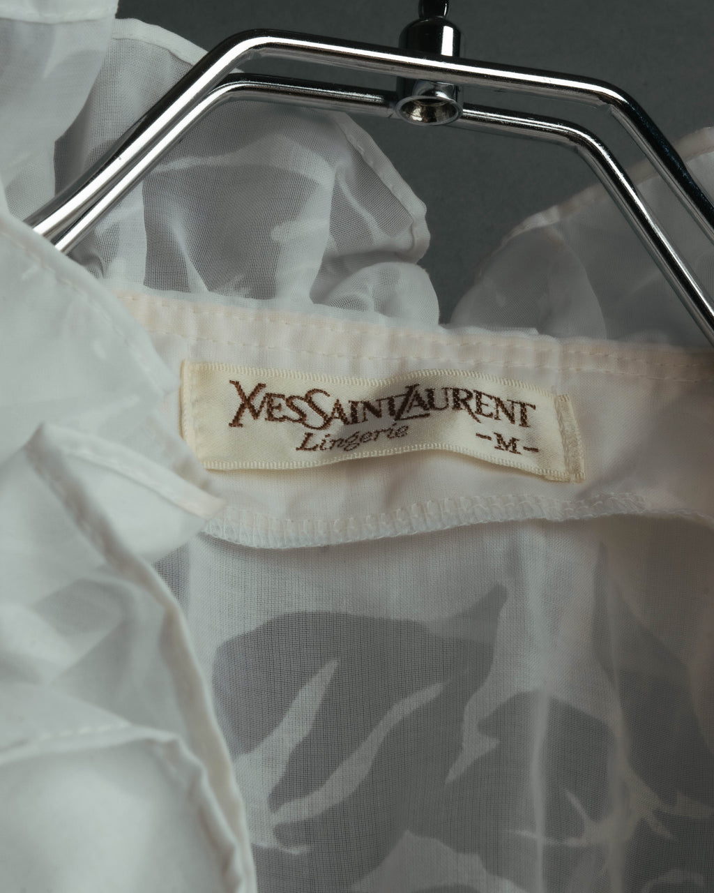“Yves Saint Laurent” 80’s-90’s Sheer floral ruffle lingerie robe