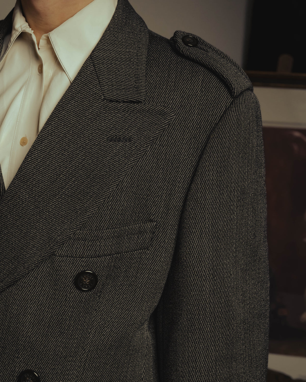 “GUCCI” Late 90’s-early 00’s military double breasted wool coat