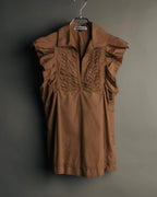 “JIL SANDER” 00’s-10’s Cotton pleated sleeveless blouse