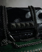 –SPECIAL– "VALENTINO GARAVANI" 2010’s Noir rockstud exotic patchwork chain bag