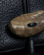 "YVES SAINT LAURENT" 80's-90's Wood toggle design pebbled leather bag