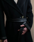 "HELMUT LANG" Fur collar belted long coat