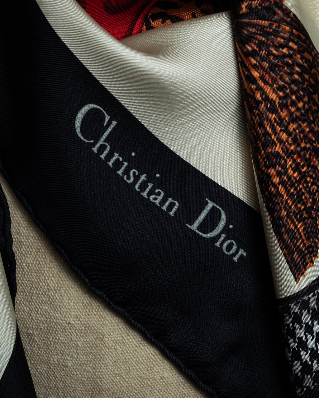 "Christian Dior" Parisian accessory motif silk scarf