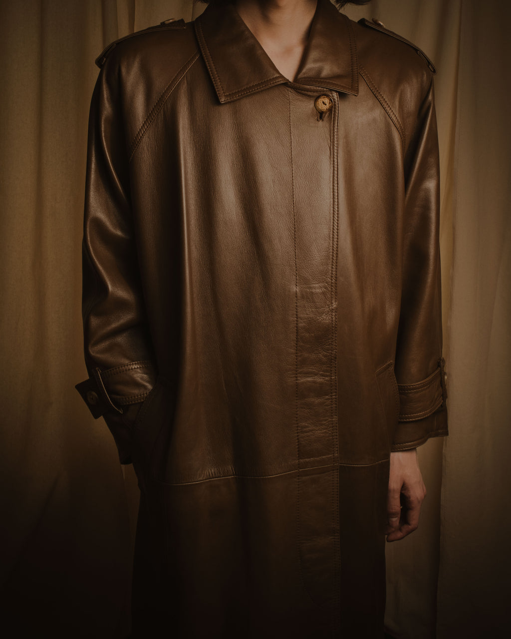 -SPECIAL- "LOEWE" 80’s Military detail stencil leather coat