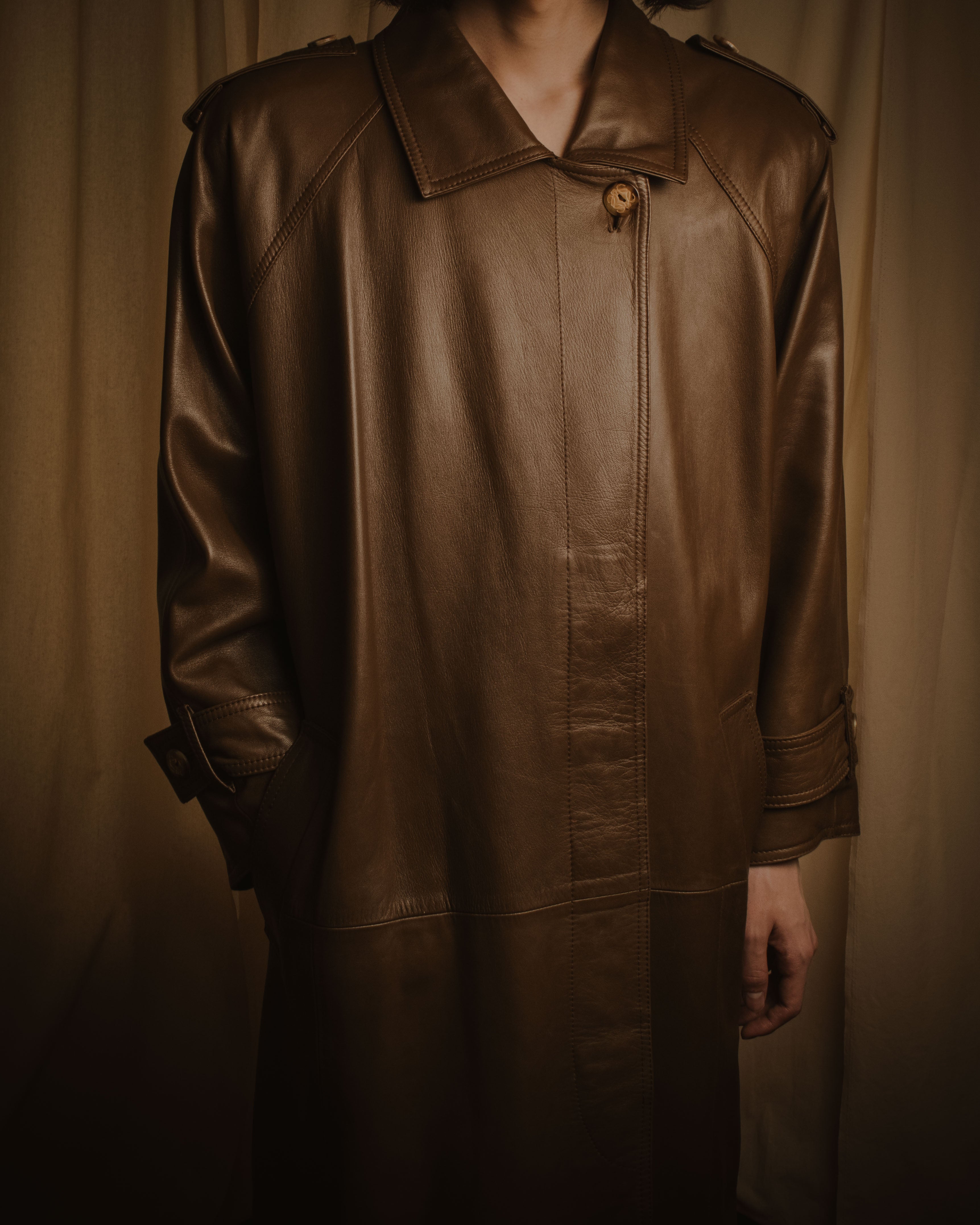 -SPECIAL- "LOEWE" 80’s Military detail stencil leather coat