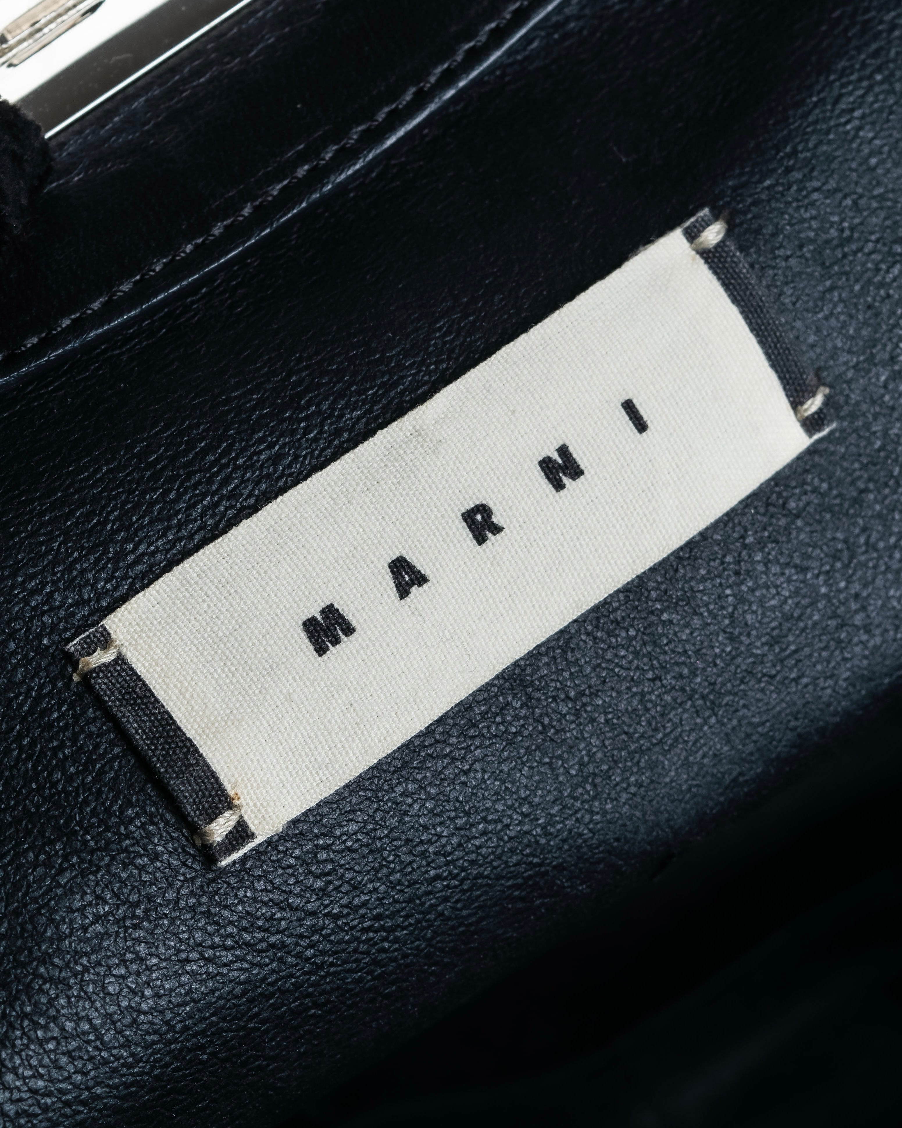 "MARNI" Side ribbon design rounded body leather bag