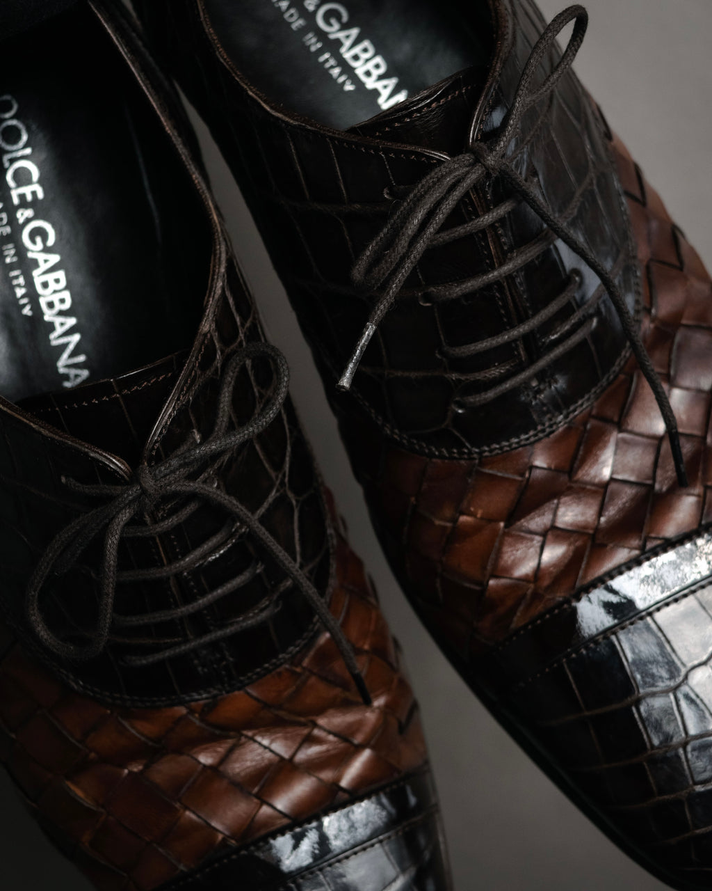“DOLCE&GABBANA” 2008–2014 Exotic leather and intrecciato oxford shoes