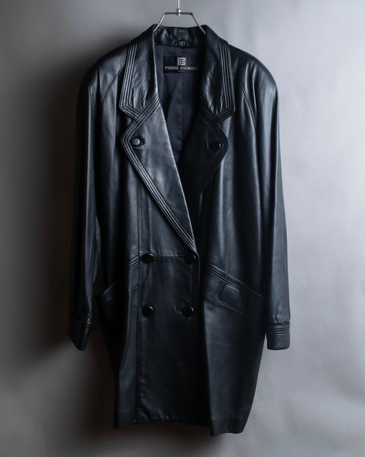 "PIERRE BALMAIN" Oversized double-breasted lamb leather tailored jacket