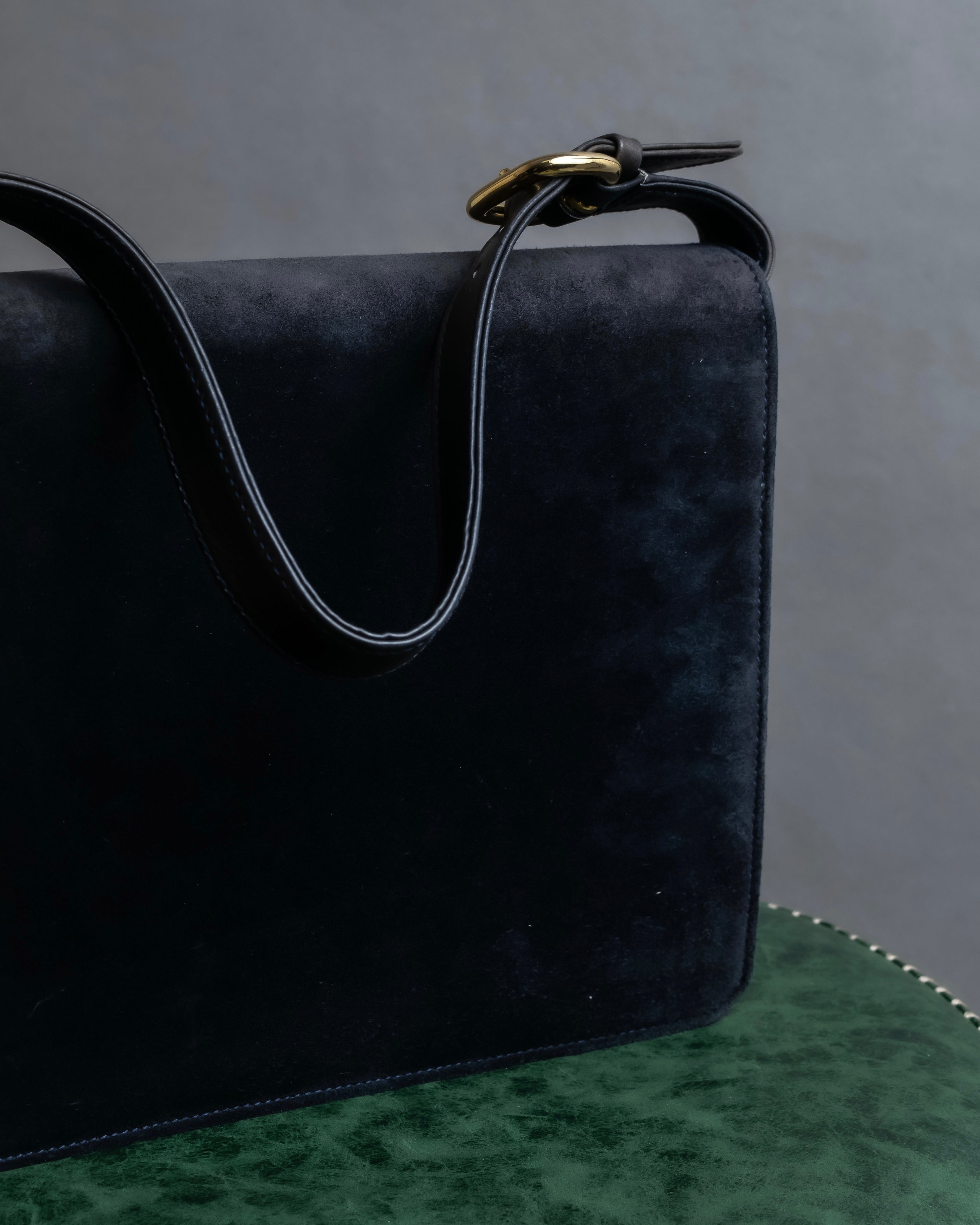 "GUCCI" Dark navy suede leather shoulder bag