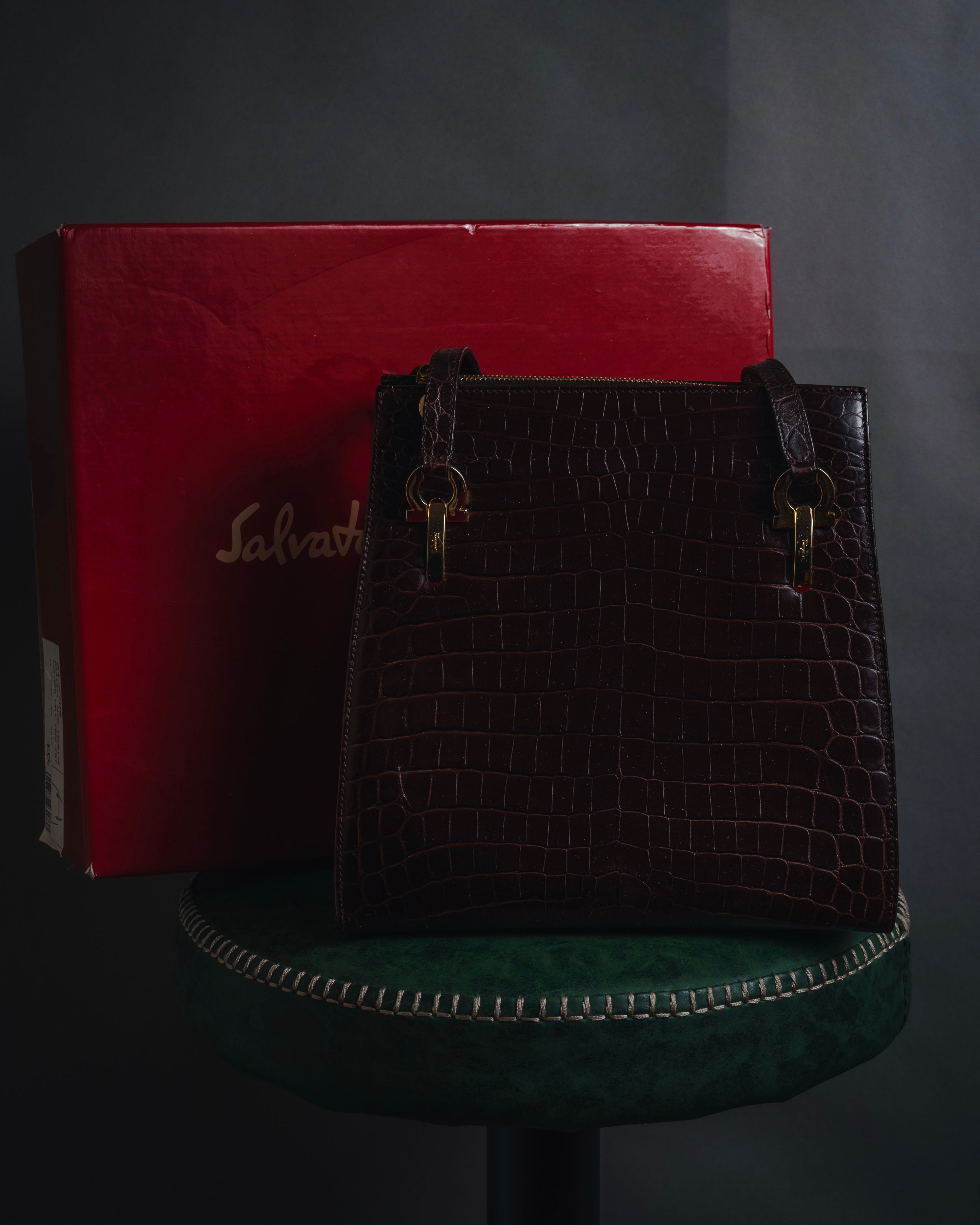 "Salvatore Ferragamo" Croc-embossed gancini shoulder bag
