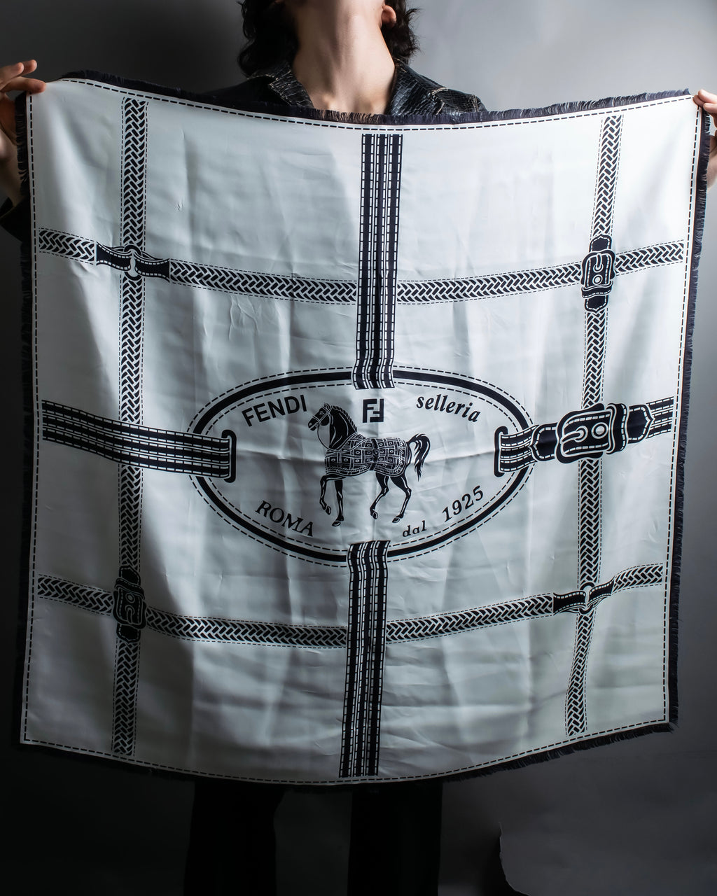 "FENDI" Horse motif FF logo Selleria large scarf