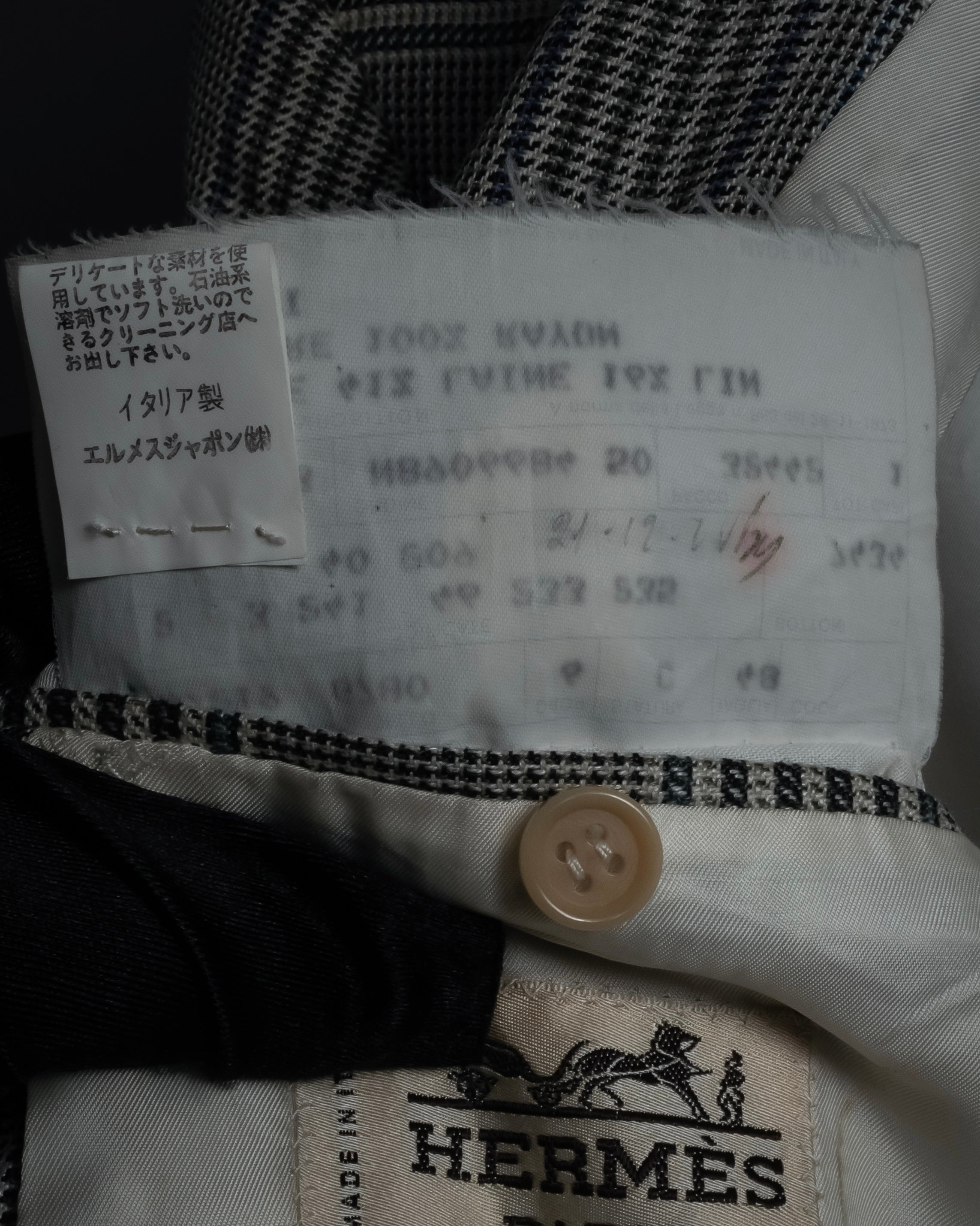 "HERMES" 90’s belvest silk wool linen peak lapel tailored jacket