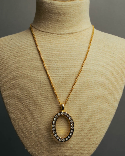 "Christian Dior" 80's-00's Rhinestone oval pendant necklace