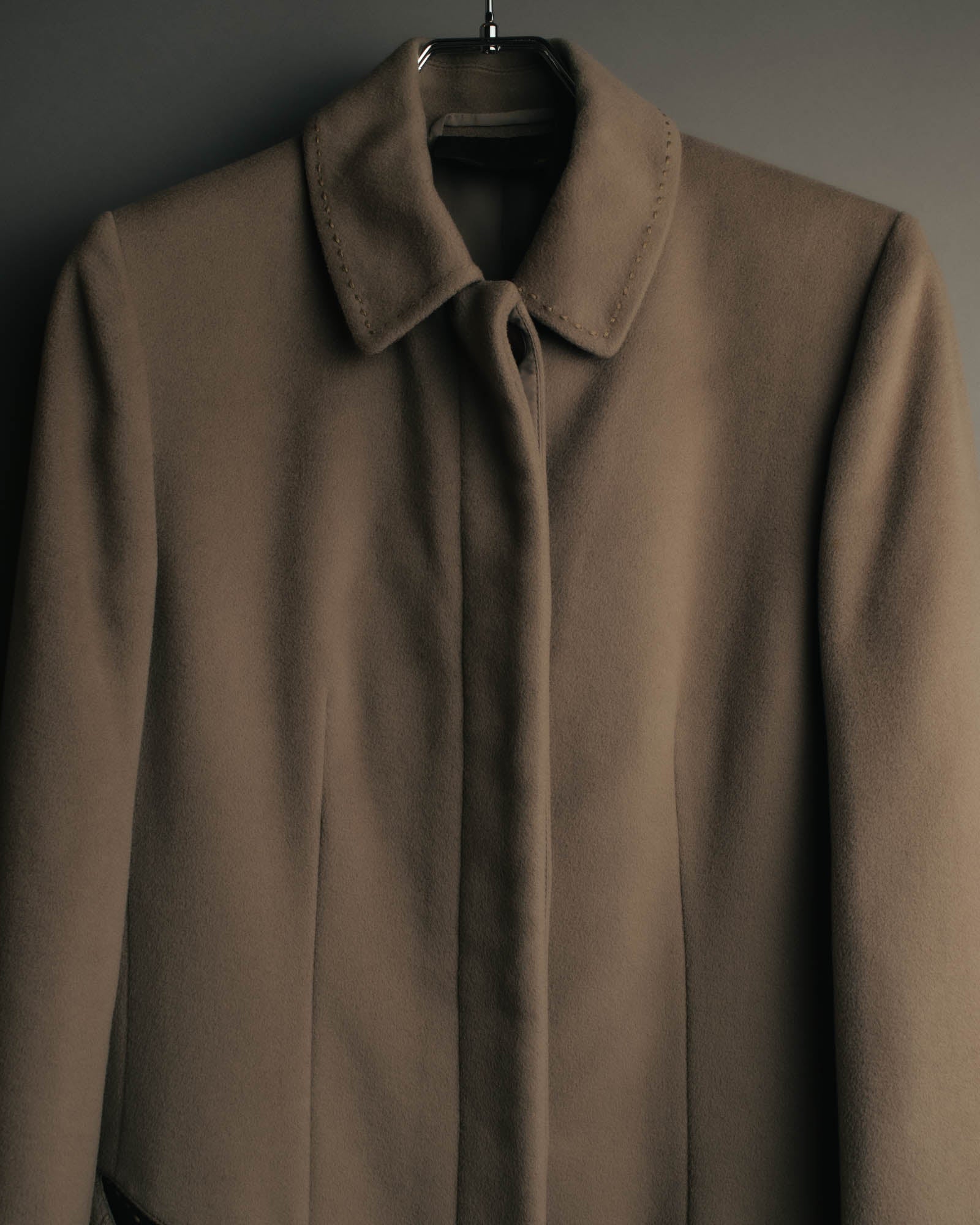 -SPECIAL- "FENDI" 90's-00's Cashmere blend long coat with leather contrast