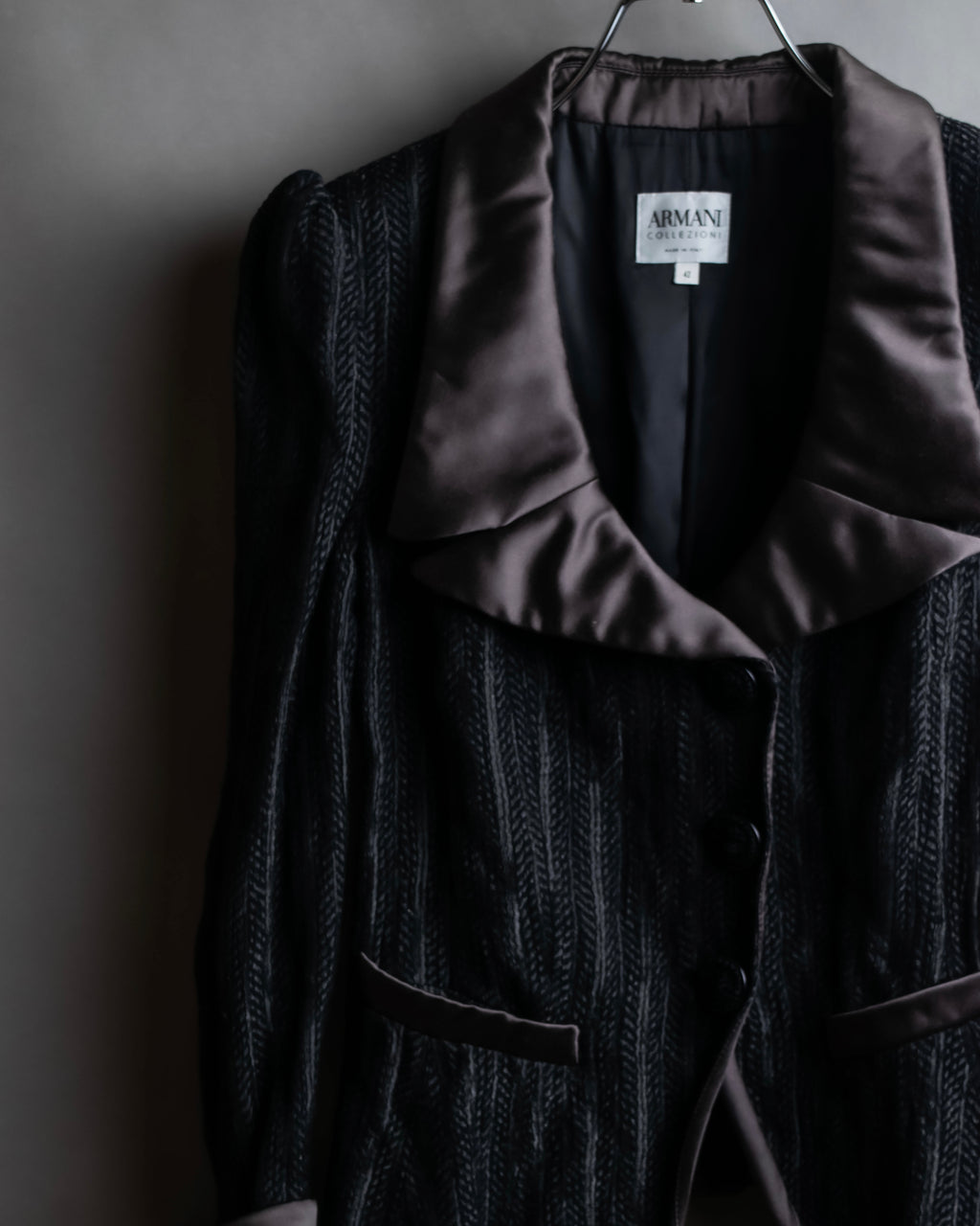 "ARMANI COLLEZIONI" Satin switch design knit tailored jacket
