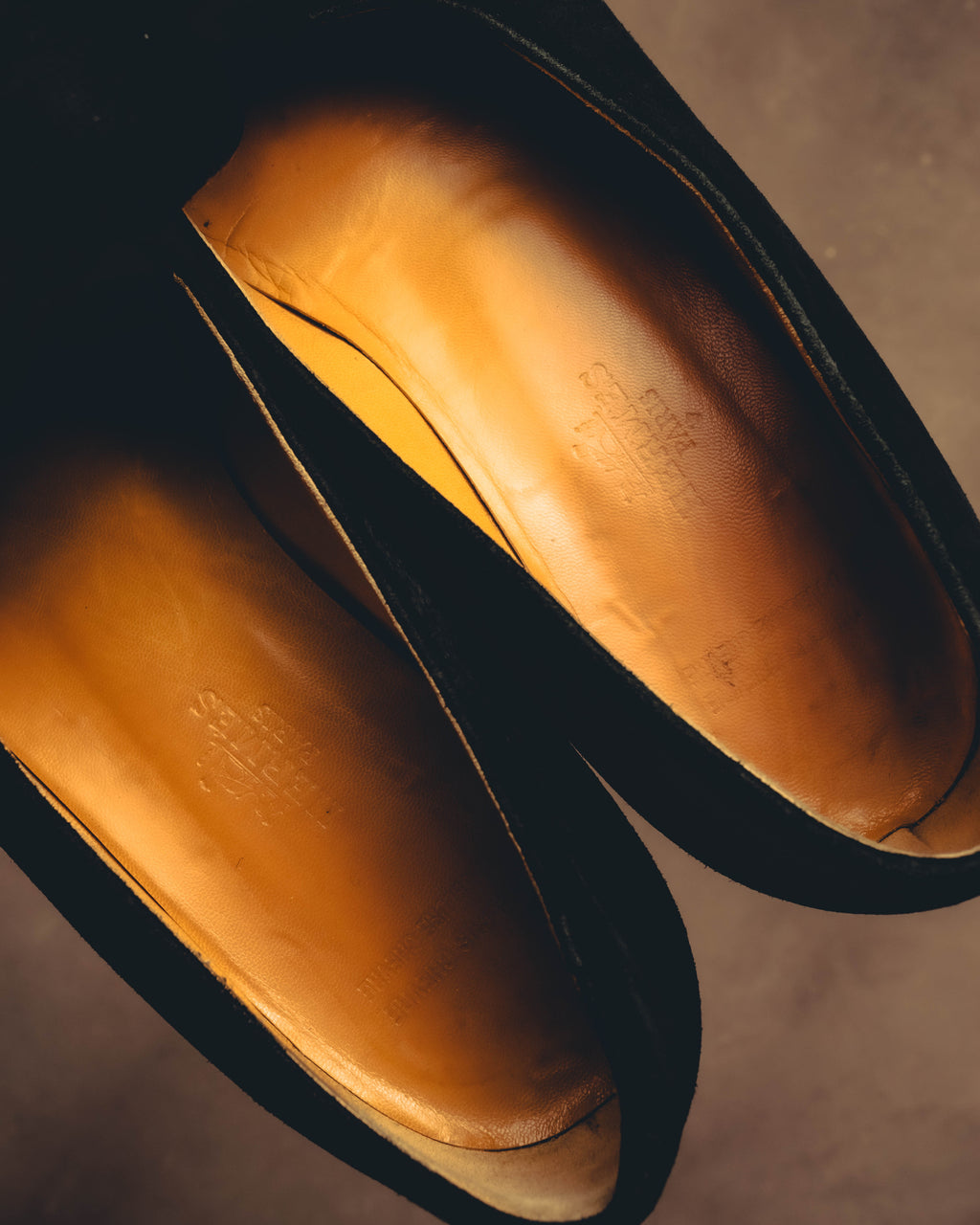 -SPECIAL- "Hermès" 80's-90's Gold embroidered suede loafers