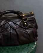 "MIU MIU" Tuck pleat design leather hand bag
