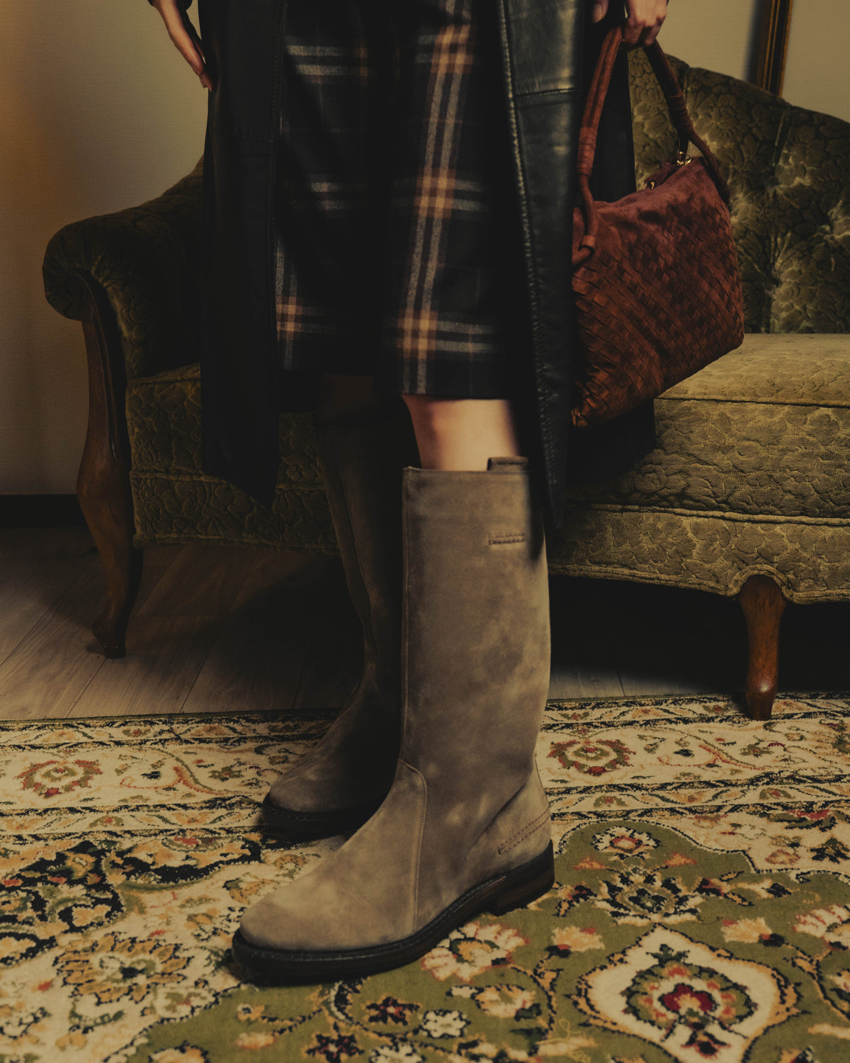 -SPECIAL- “Dior” 00’s Taupe suede square toe riding boots