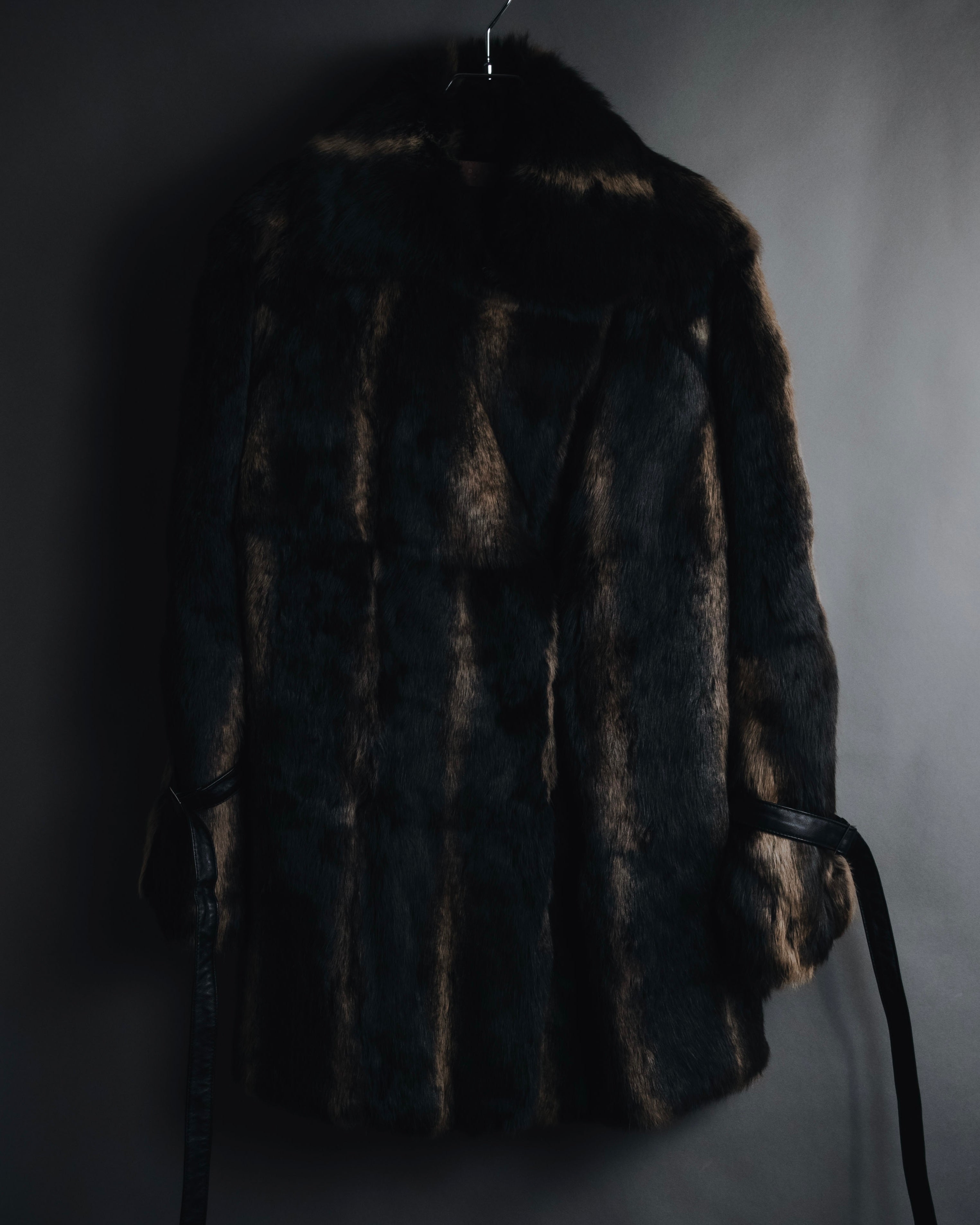 "BIEMME" 00’s striped rabbit fur belted coat