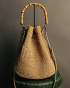 “Heidi Klein” Natural raffia bamboo handle bucket bag