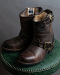 "COACH×FRYE" Brass buckle design shearling lined biker boots