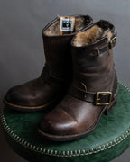 "COACH×FRYE" Brass buckle design shearling lined biker boots